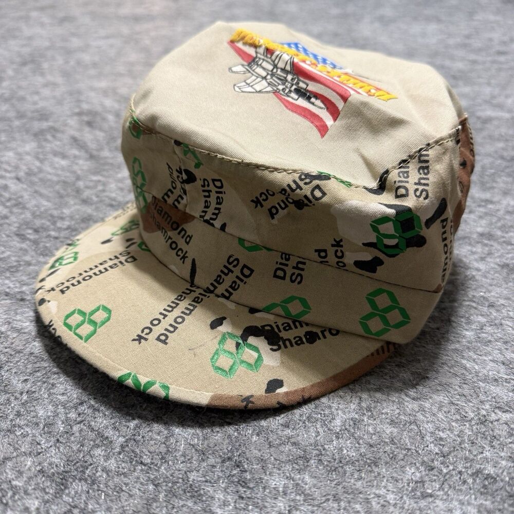 Vintage Diamond Shamrock Gas Patrol Cap Hat Camo Desert Storm USA Military Oil